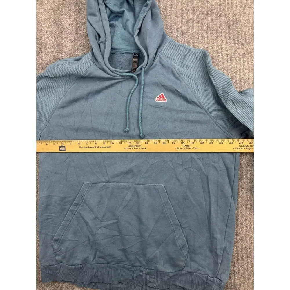 Adidas Hoodie Mens Large Blue Pullover Sweatshirt‎ Textured Sleeve Logo Athletic